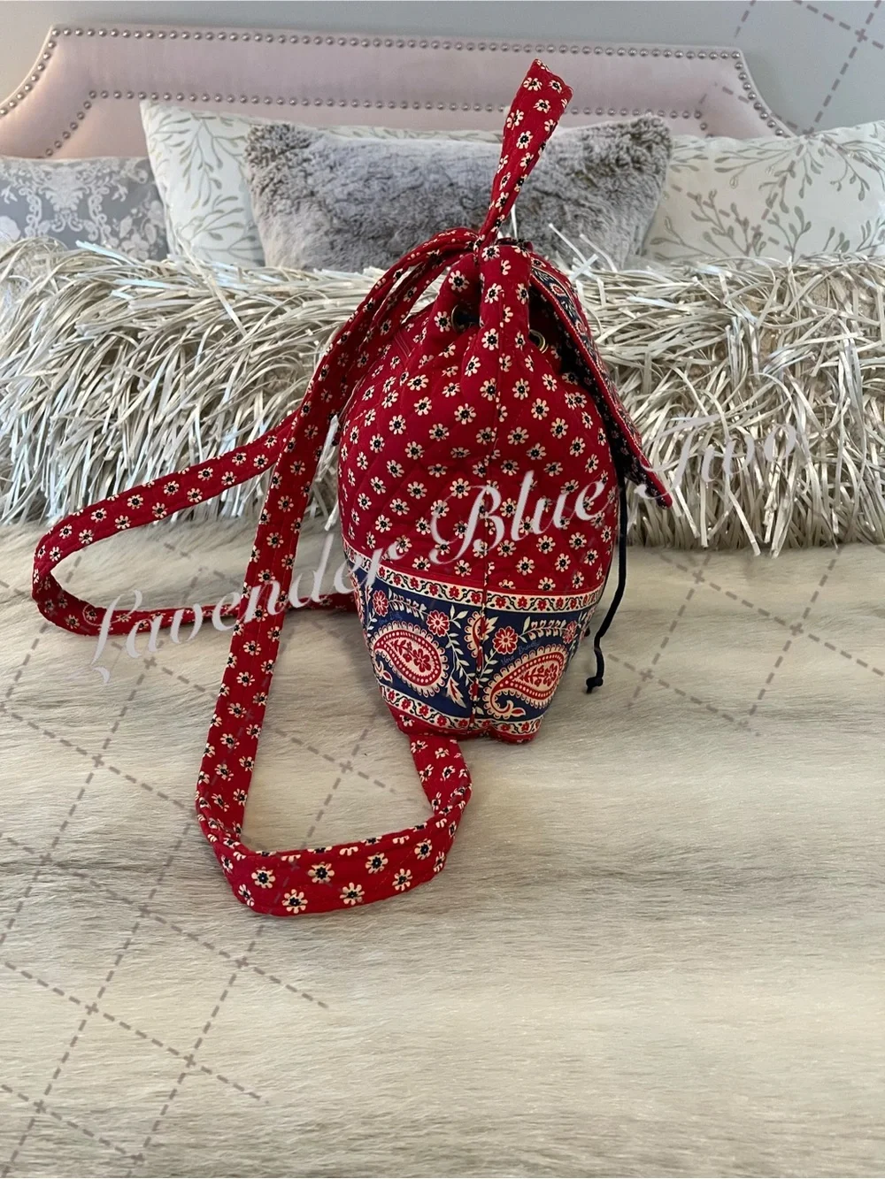 Vintage VERA BRADLEY Americana 2003 Mimi Flap Backpack USA Red Blue Paisley Y2K